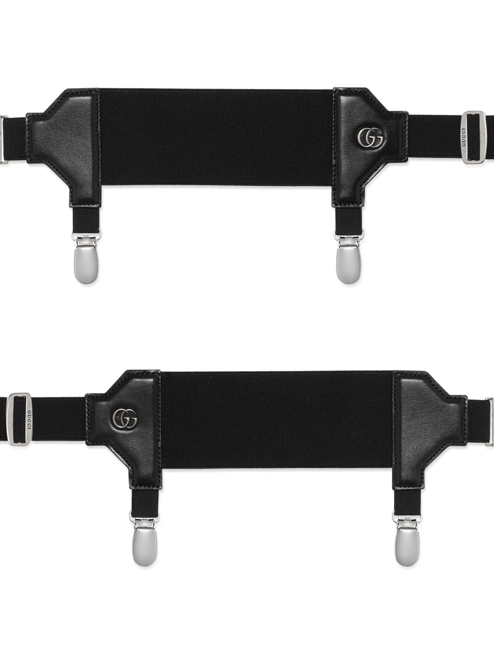 Gucci Black Leather and Elastic Garters with Silver-Tone Hardware